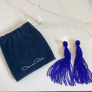 Oscar De La Renta Long Beaded Tassel Clip-On Earrings